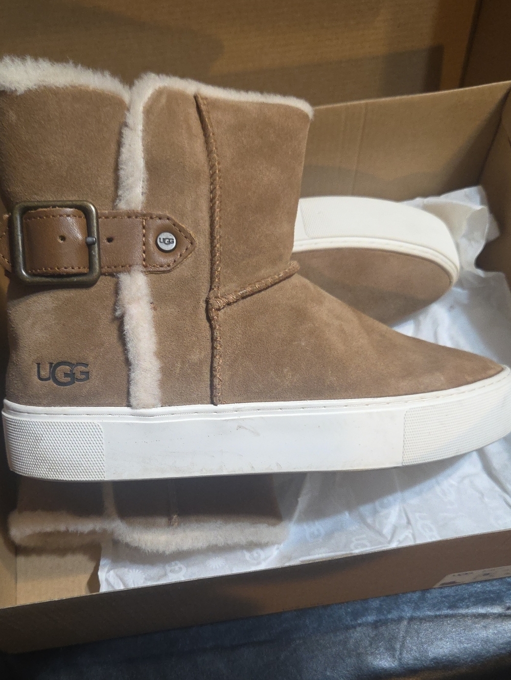 UGG Women's Chestnut Suede Shearling Platform Sneaker Boot